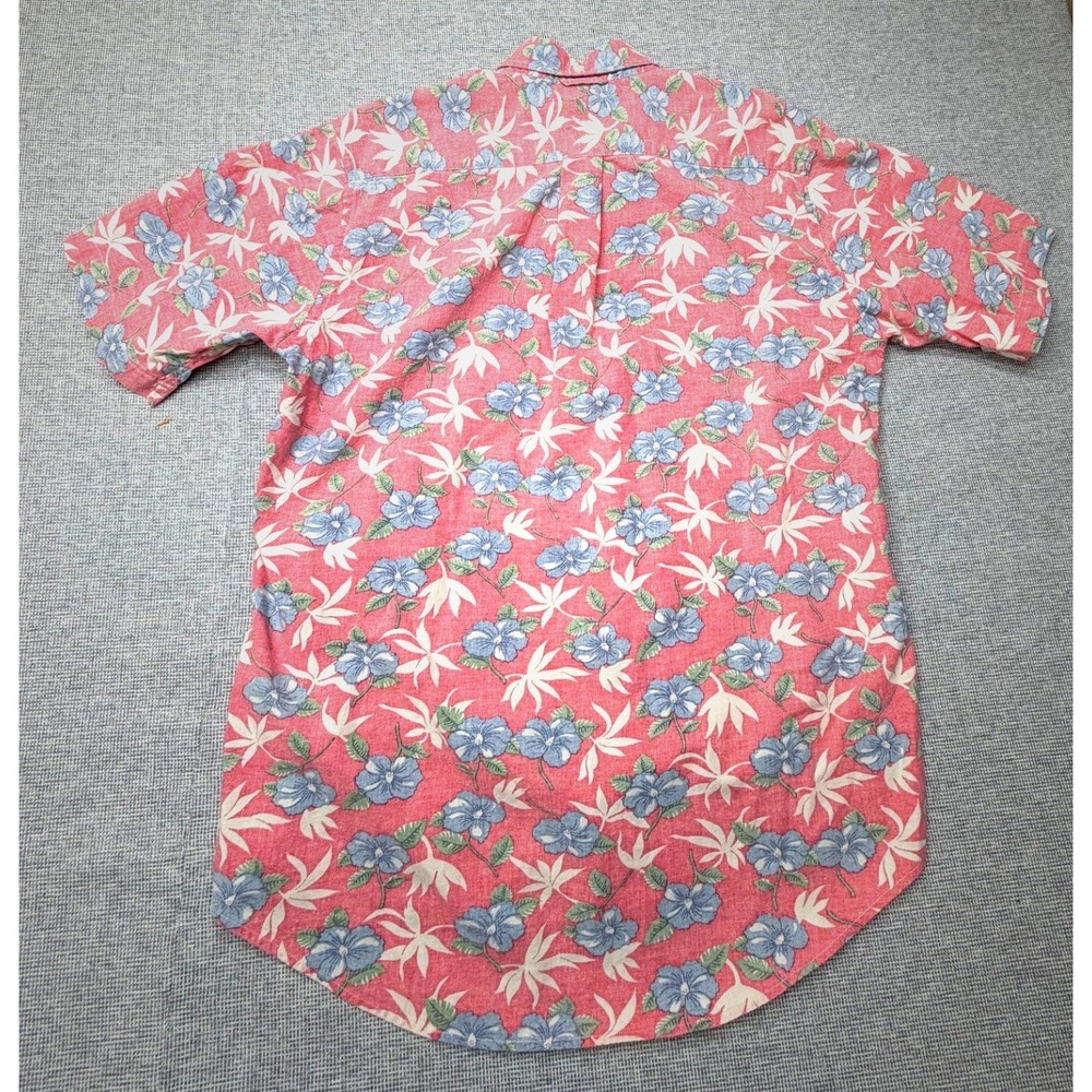 Tommy Hilfiger Mens Small Red Floral Hibiscus Short Sleeve Button Down Shirt